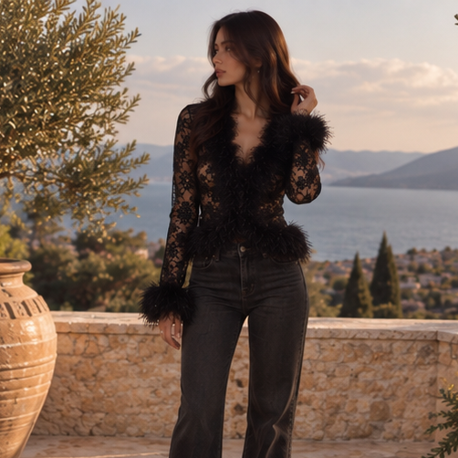 Seraphine Feather Lace Top