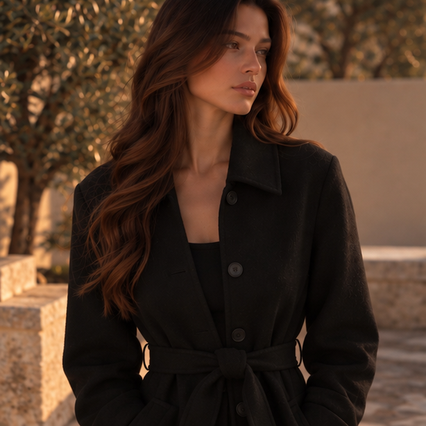 Elvéra Noir Belted Coat