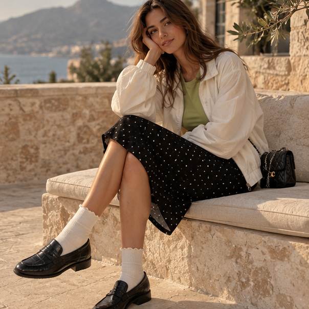 Mireva Polka Dot Midi Skirt
