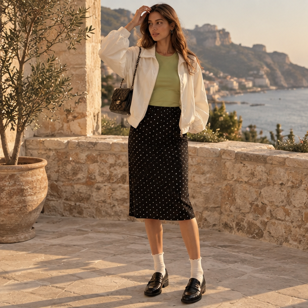 Mireva Polka Dot Midi Skirt