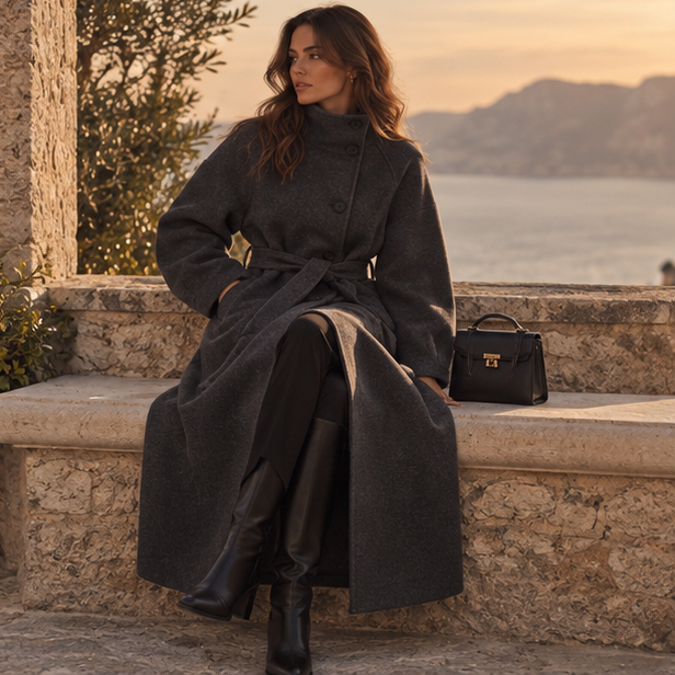 Aveline High-Neck Belted Coat