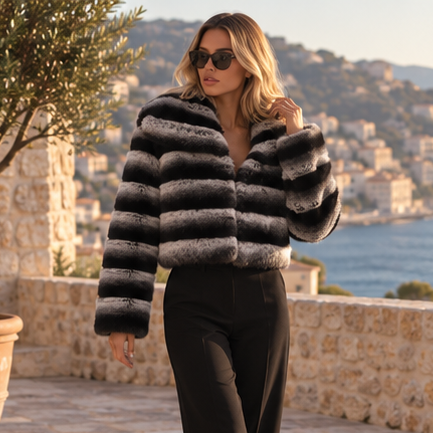 Zelvara Striped Fur Jacket