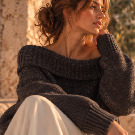 Aurevia Off-Shoulder Knit Sweater