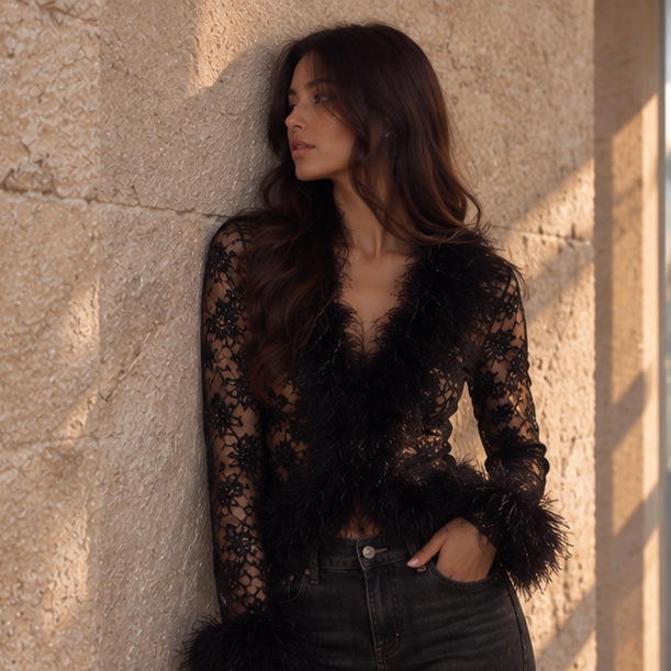 Seraphine Feather Lace Top