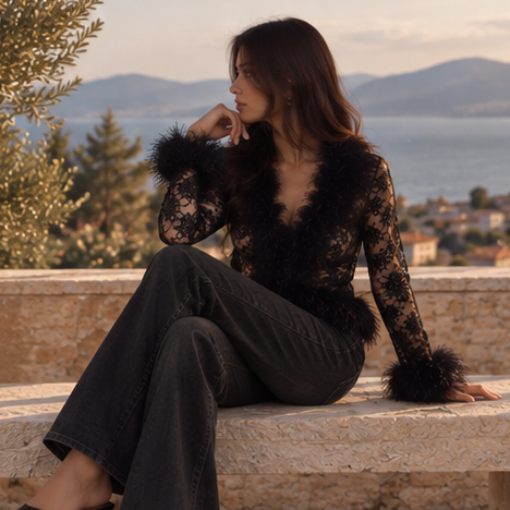Seraphine Feather Lace Top