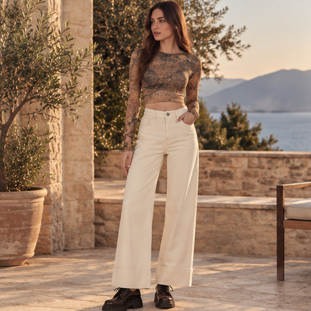 Elaris Ivory Wide-Leg Jeans