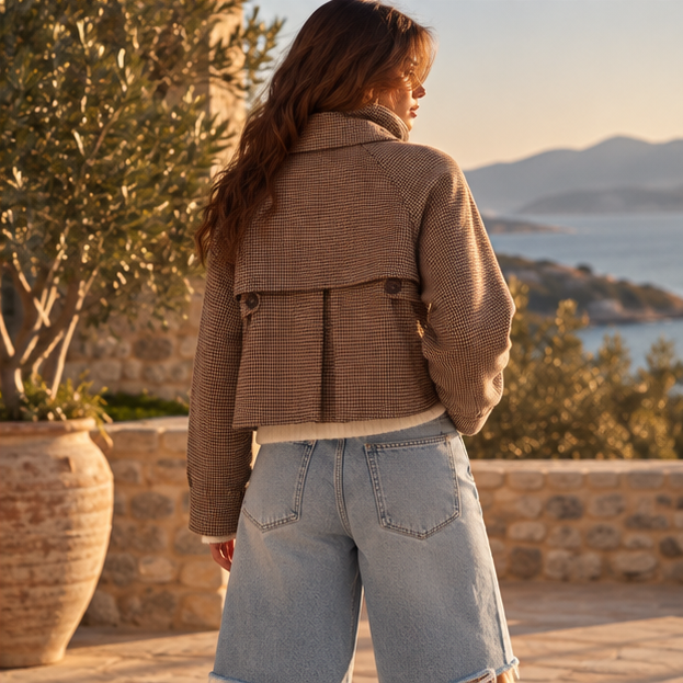 Elviane Houndstooth Cropped Jacket