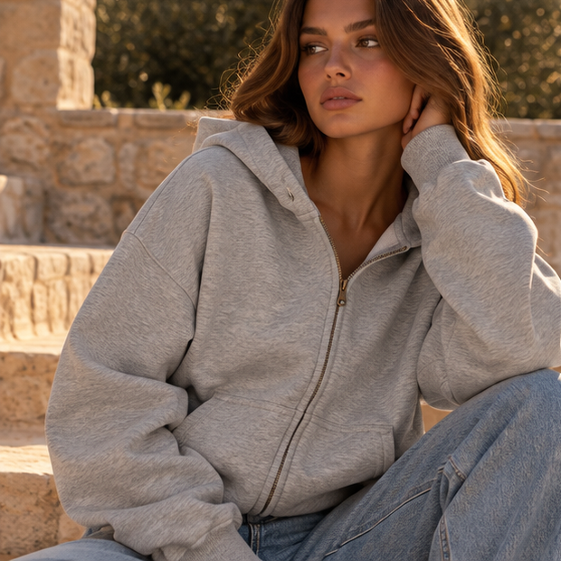 Aveline Grey Zip Hoodie