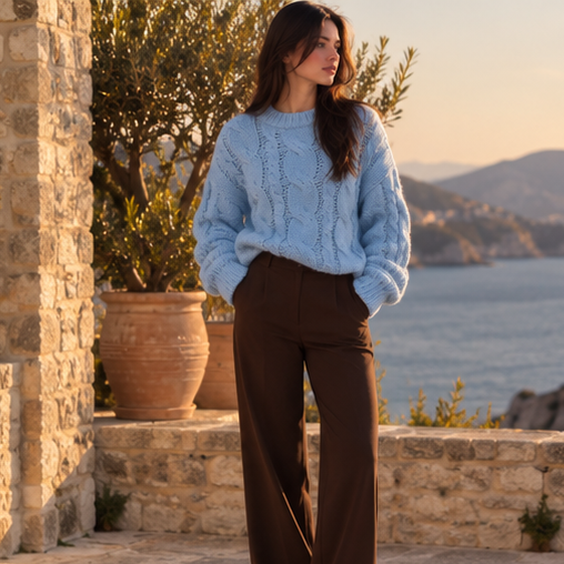 Solenne Sky Cable Knit