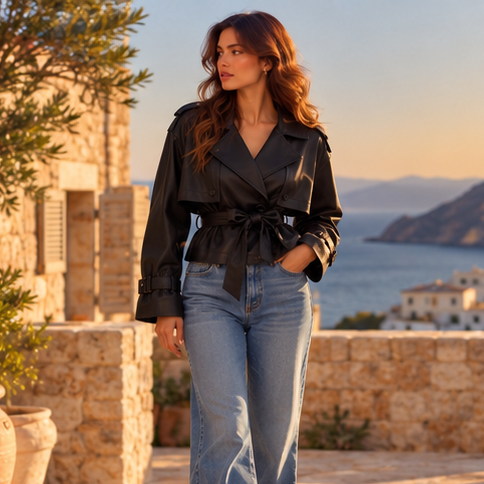 Virelia Leather Trench Jacket