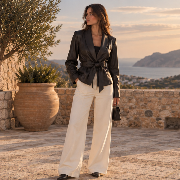 Virelle Belted Leather Jacket