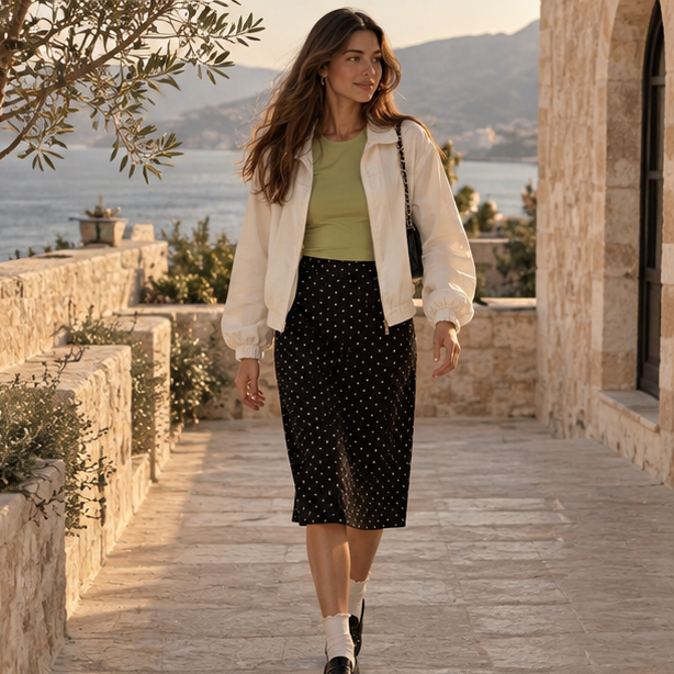 Mireva Polka Dot Midi Skirt