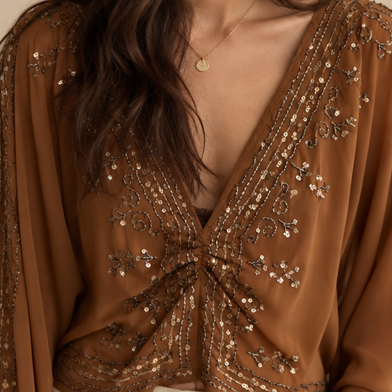 Zarelia Sequin Embroidered Blouse