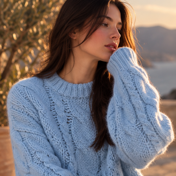 Solenne Sky Cable Knit