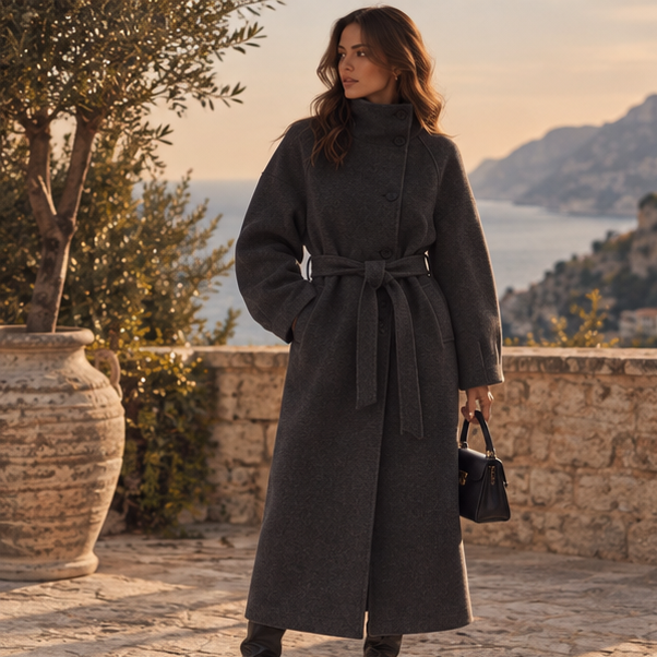 Aveline High-Neck Belted Coat